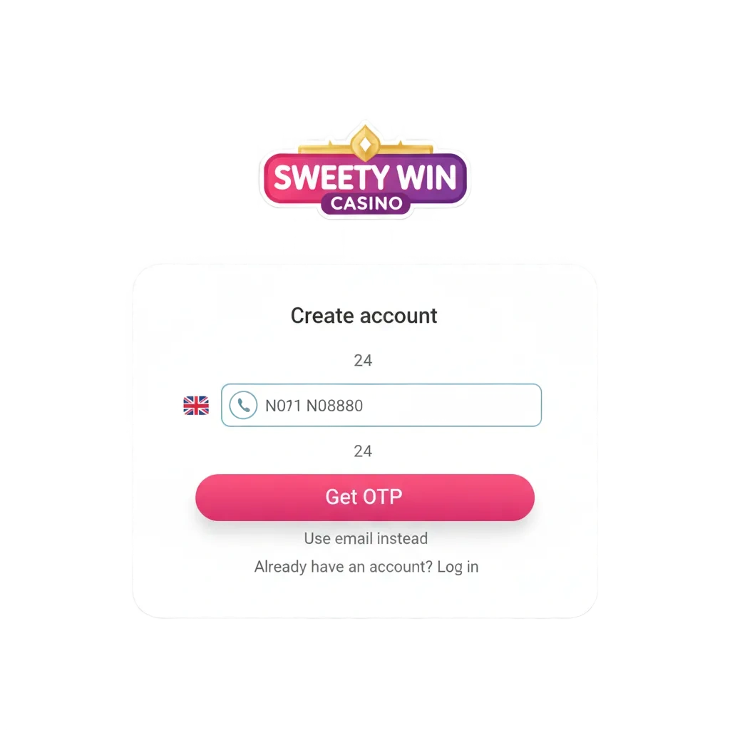 Sweety Win Casino UK registration promo: secure sign-in, web/app access, welcome bonuses 175%, 150%, 125%.