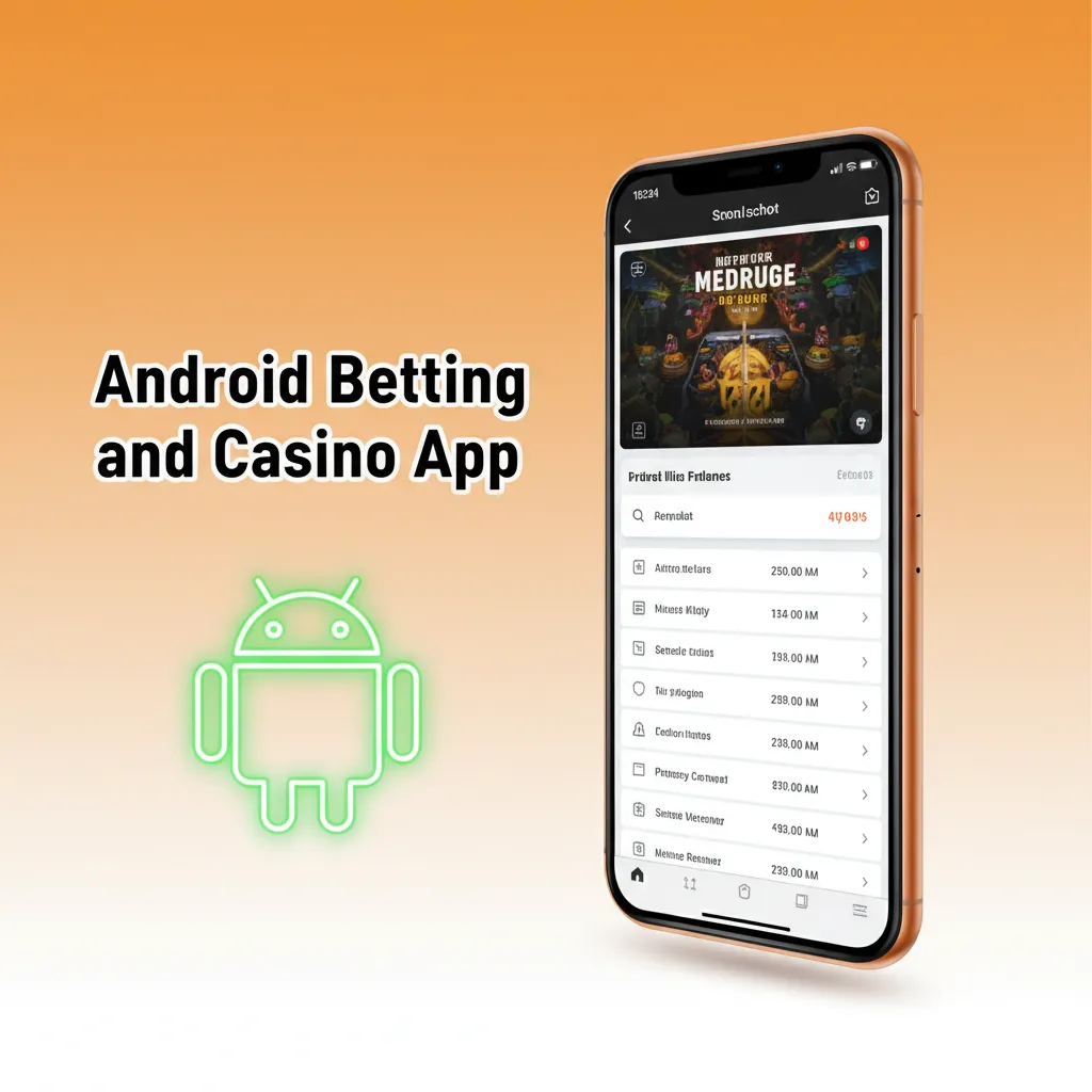 Android betting and casino app screen with live odds, cash out, and games in a compact UI; Android 8+.
