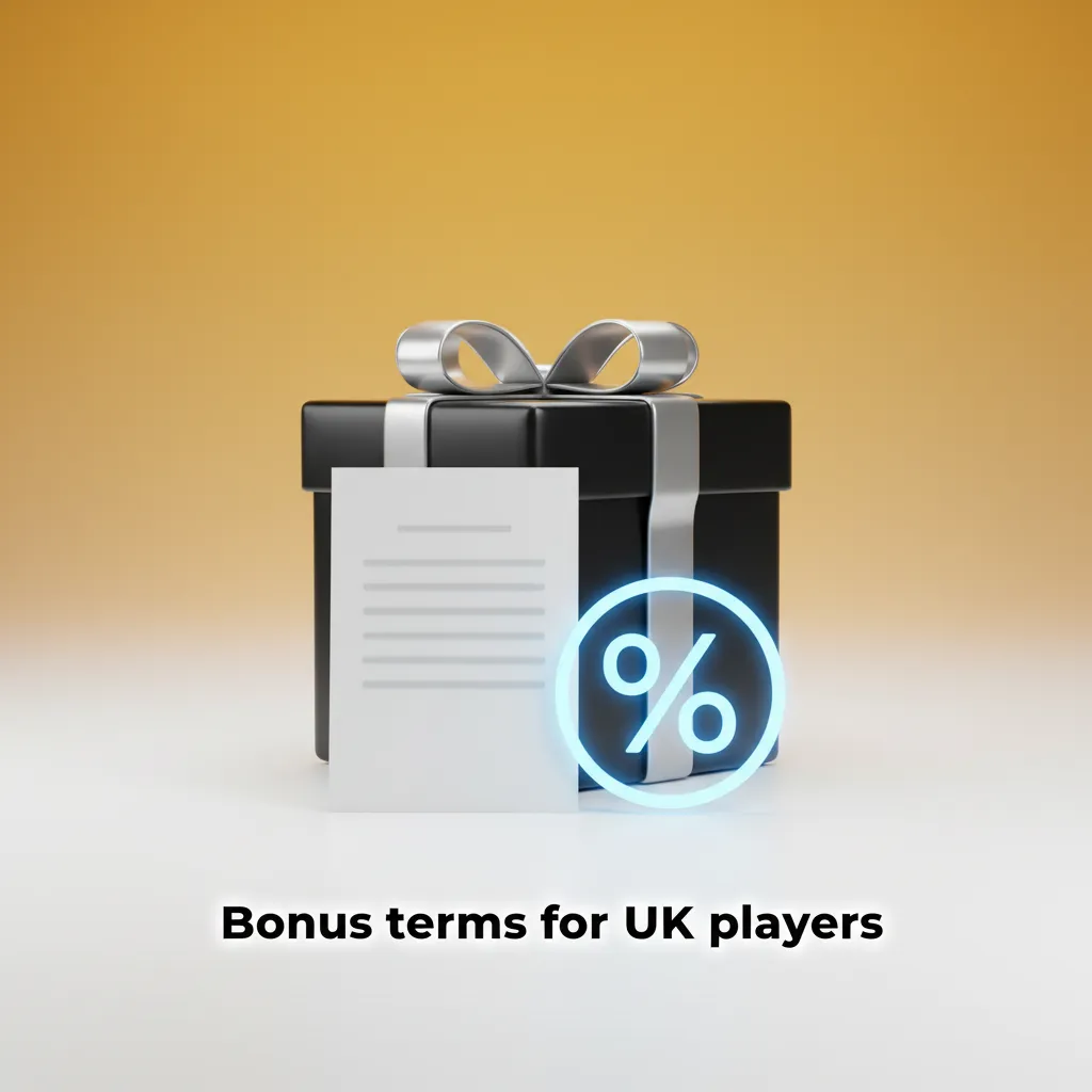 Poster outlining UK bonus terms: 18+, verification, welcome tiers, x40 wagering, 7-day expiry, game weighting, max bet caps.