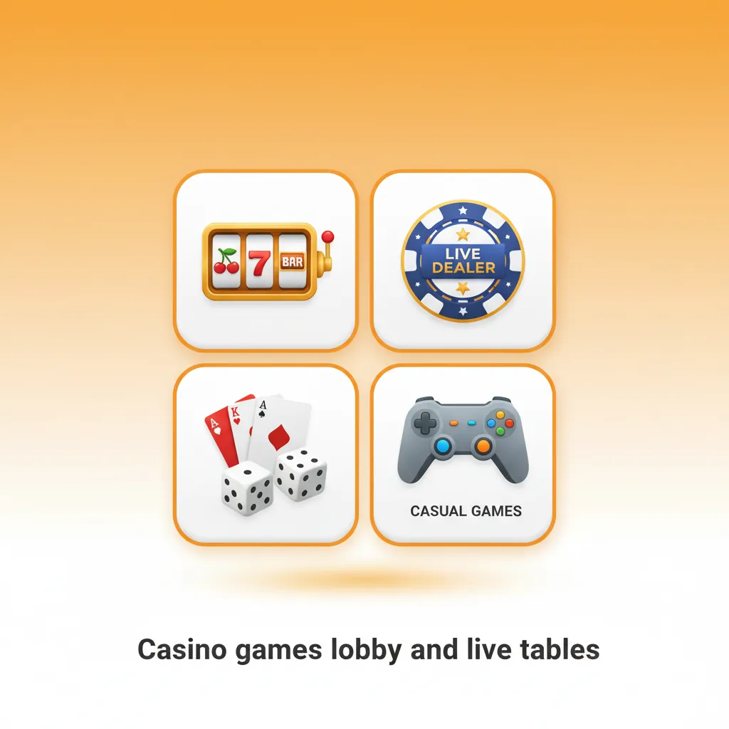 Casino lobby with 1,500+ games: video slots, jackpots, Megaways, blackjack, roulette, baccarat, craps, poker, live dealers.