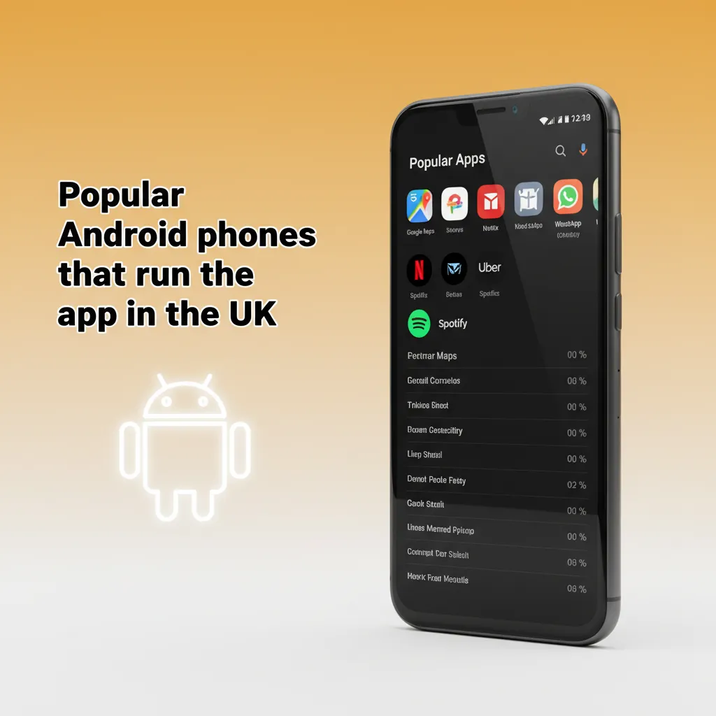 Graphic listing UK Android phones that run the app: Galaxy S23/S22, A54/A53, Pixel 7/7a/6, OnePlus 11/10 Pro, and others.