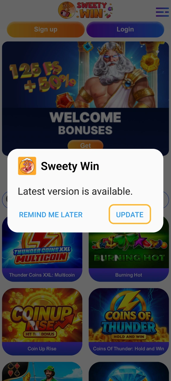 Download the latest application version available for Sweety Win.