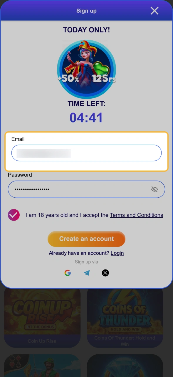 Fill in personal information and currency preferences on Sweety Win.