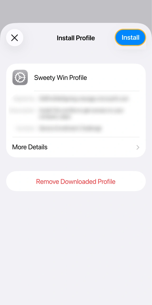 Grant required device permissions to complete Sweety Win app setup.