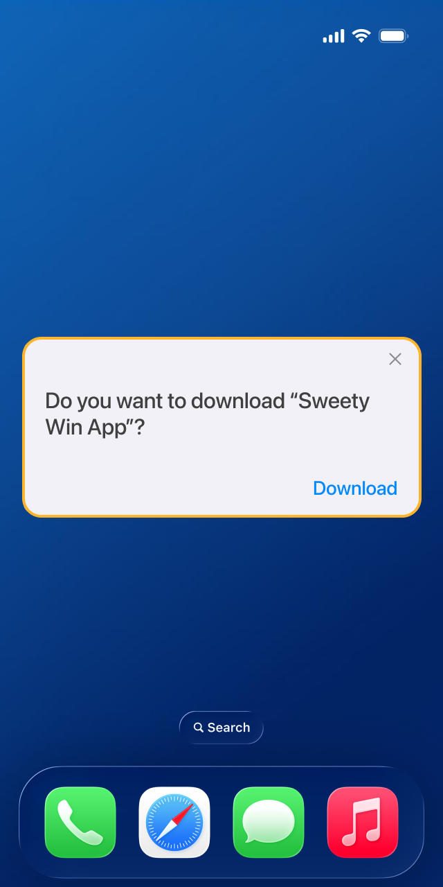 Begin the mobile app installation process for Sweety Win Casino.