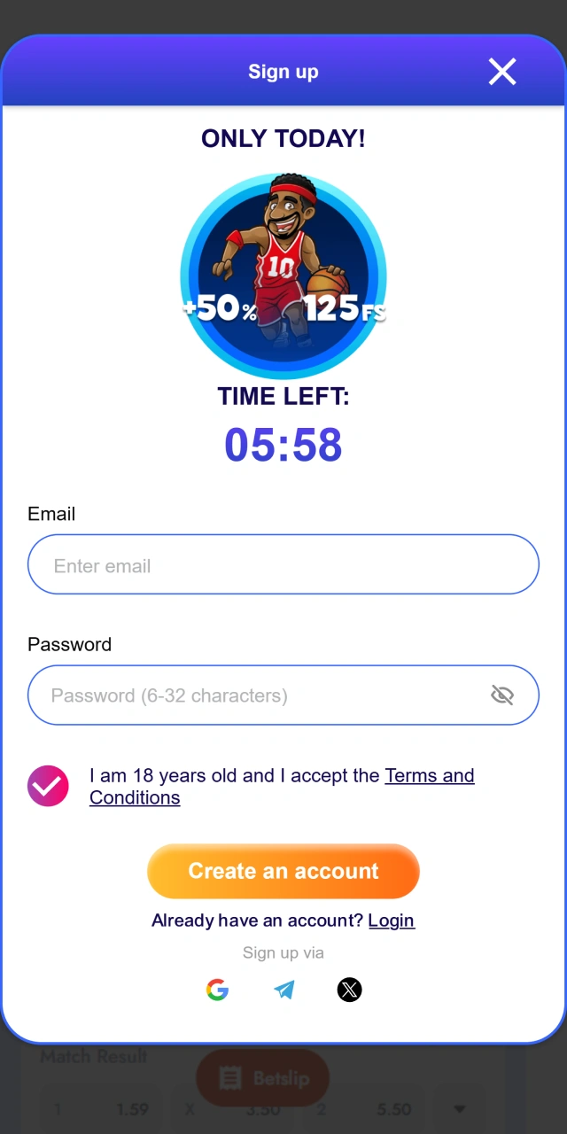 Launch the app to log into your Sweety Win account.
