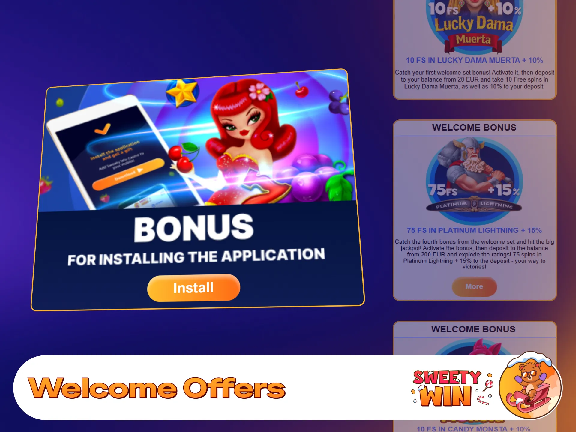 Claim exciting mobile welcome bonuses using the Sweety Win app.