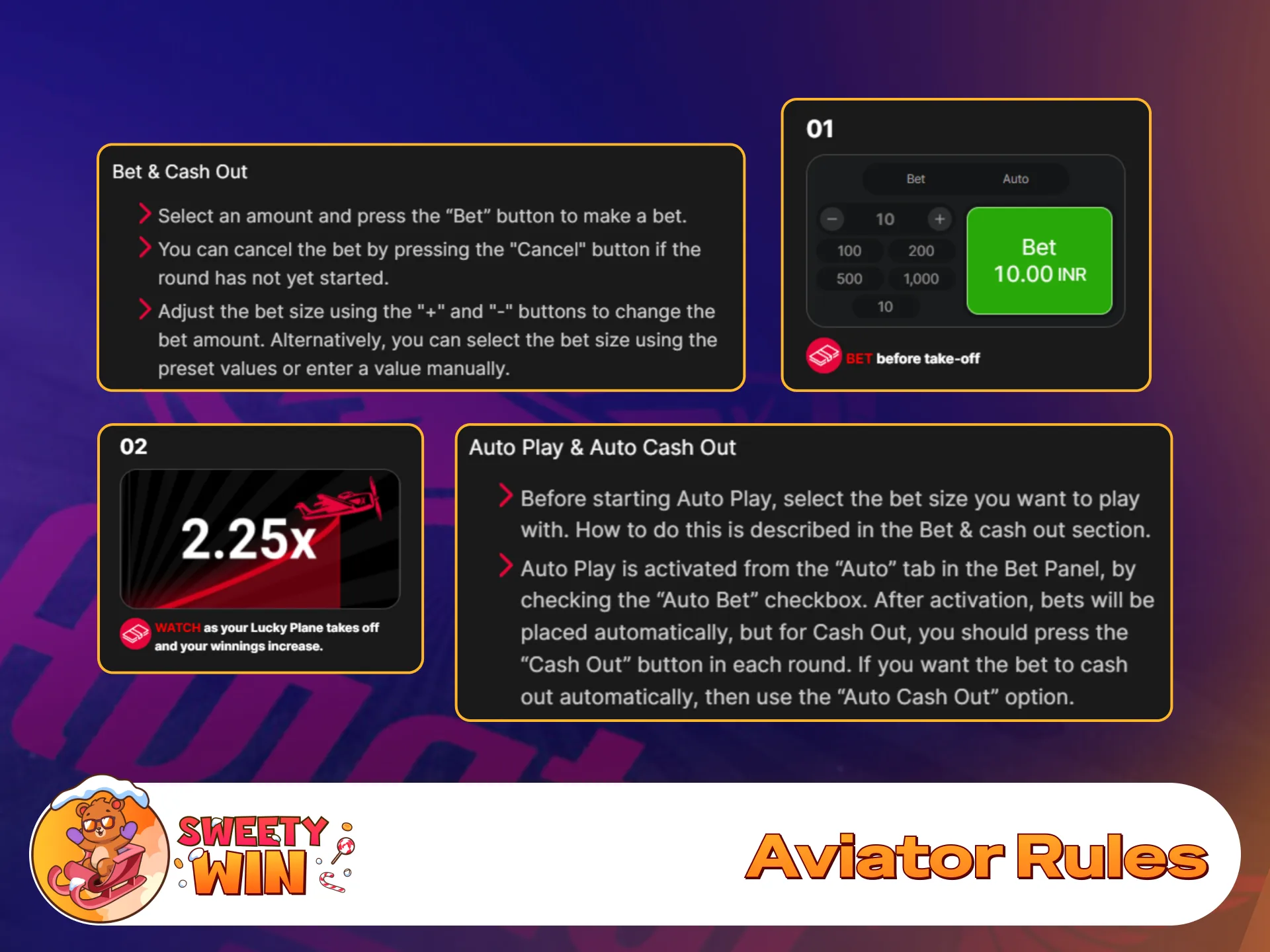 Learn core multiplier mechanics and round timing rules at Sweety Win.