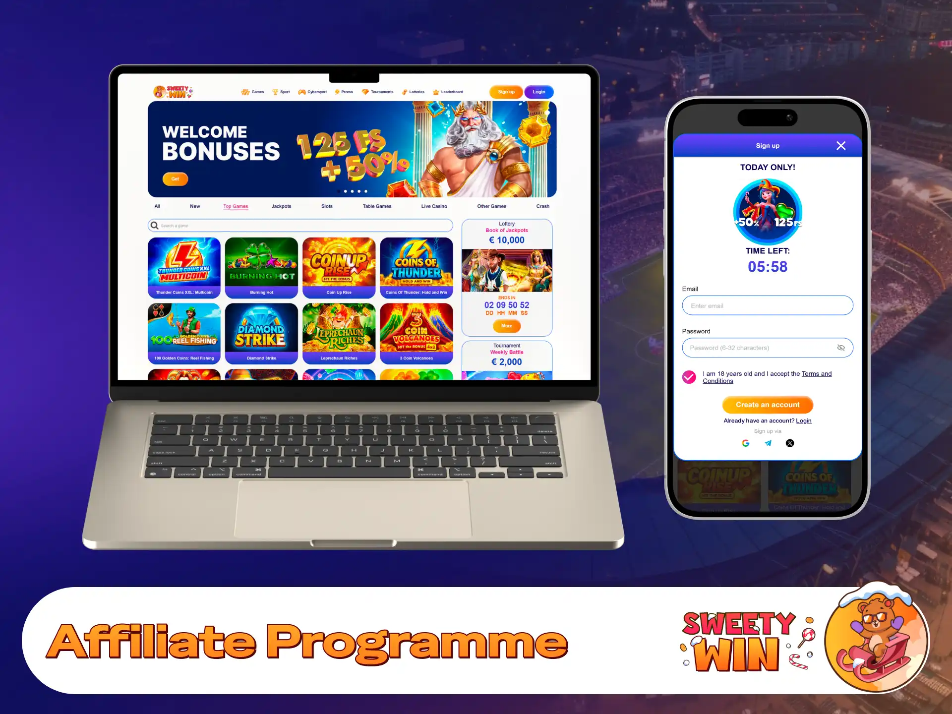 Join the official affiliate program to partner with Sweety Win.