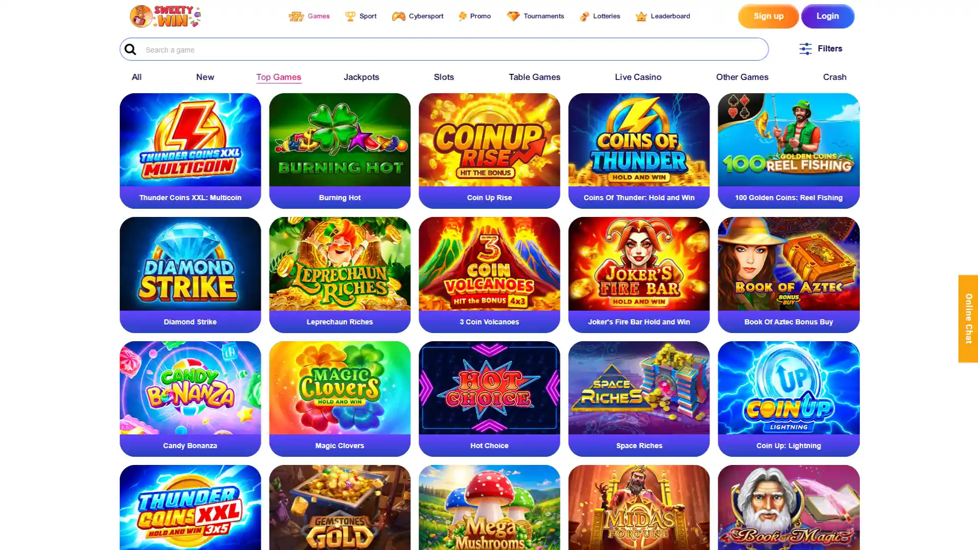 Play thousands of top online casino games at Sweety Win.