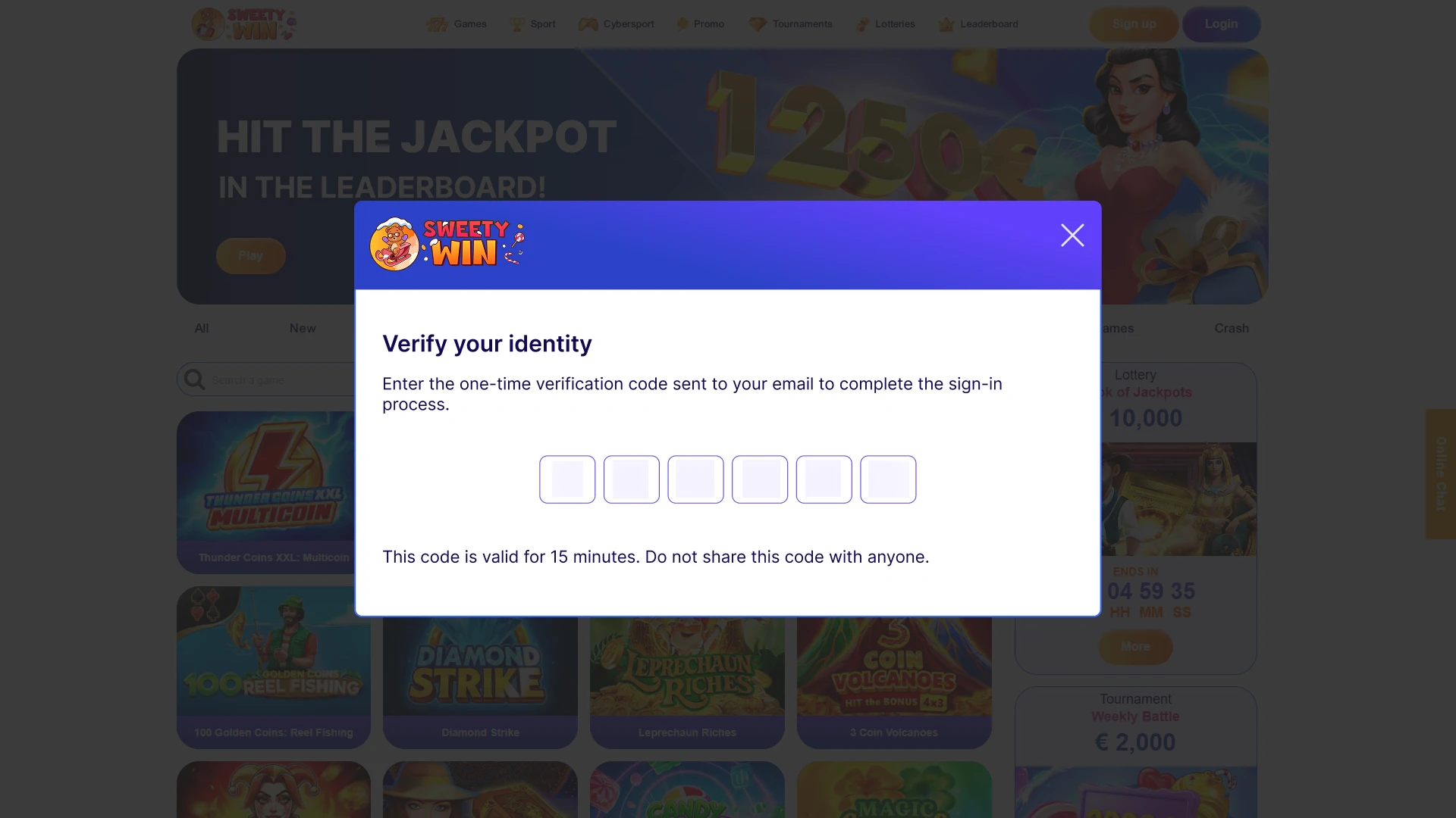 Pass security authentication to enter your Sweety Win profile.