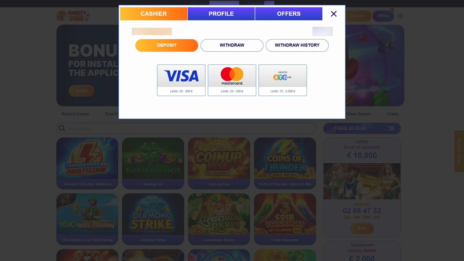 Top up your balance with British pounds on Sweety Win.