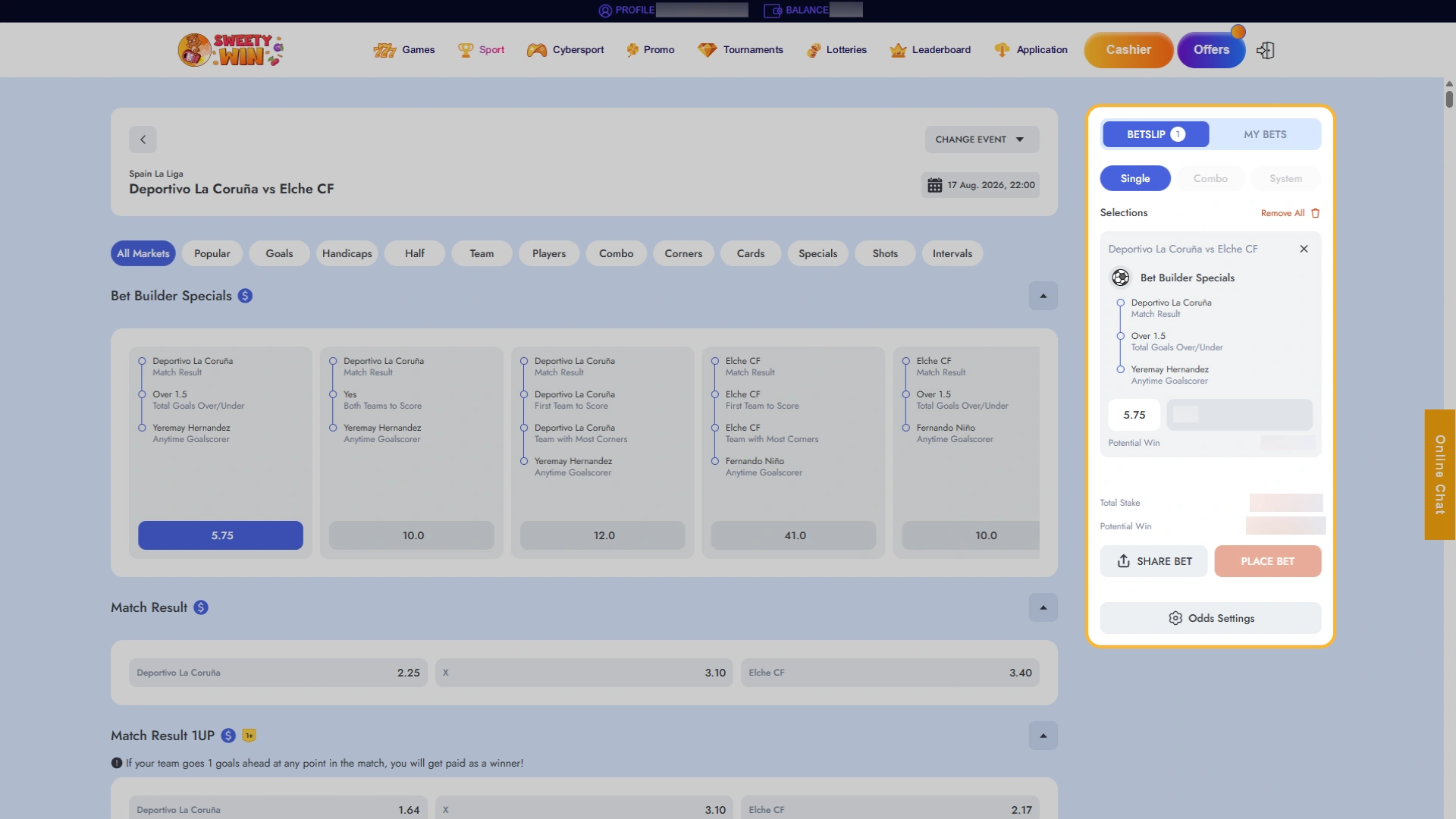 Submit your sports prediction to finalize your wager at Sweety Win.