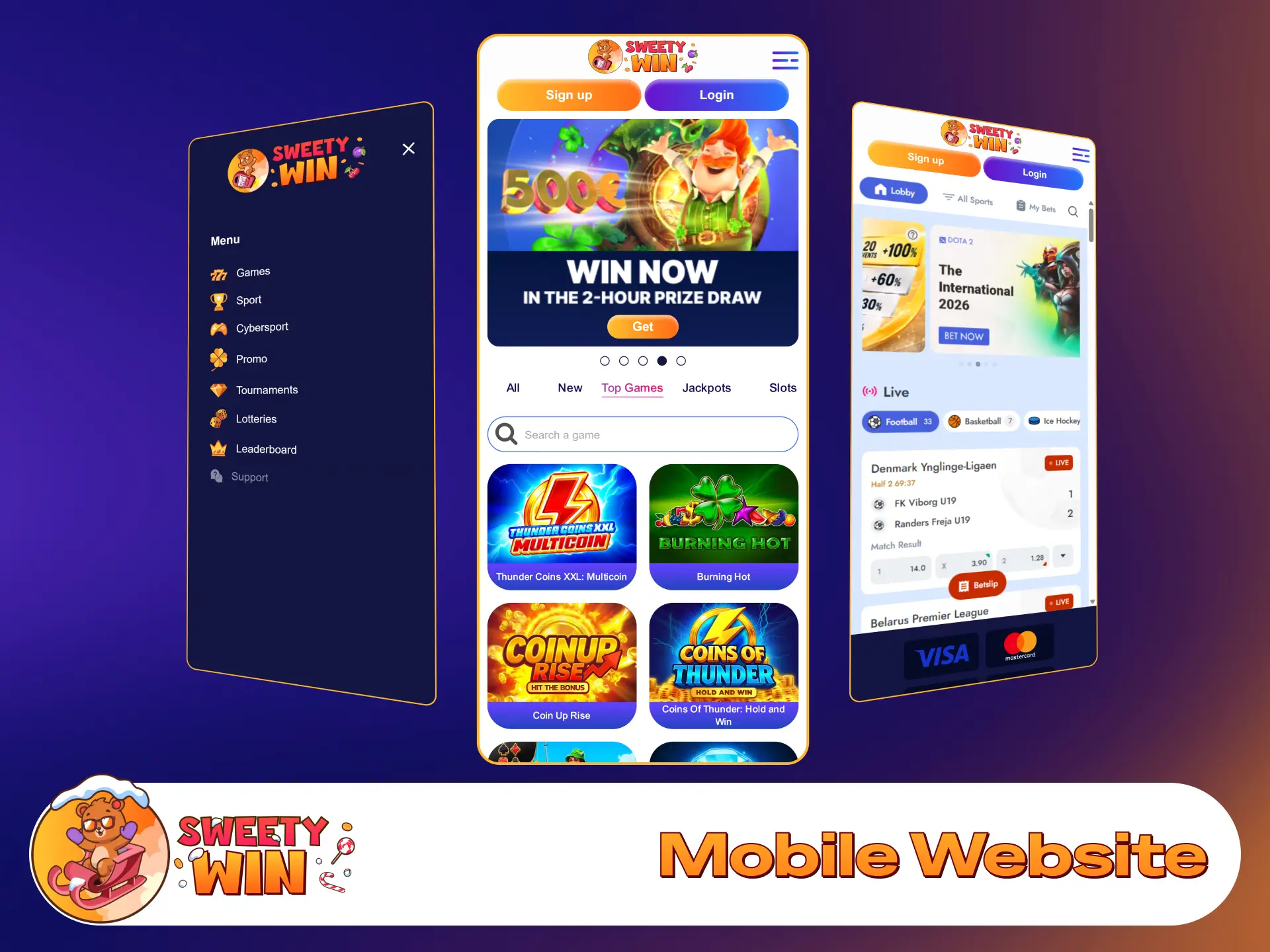 Play games on mobile browsers without downloading Sweety Win software.