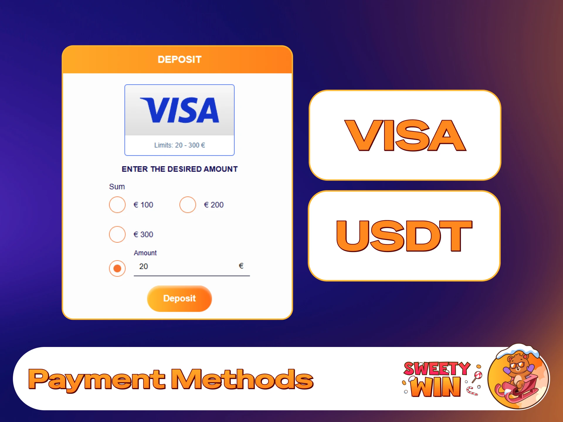 Choose trusted UK deposit and withdrawal methods on Sweety Win.