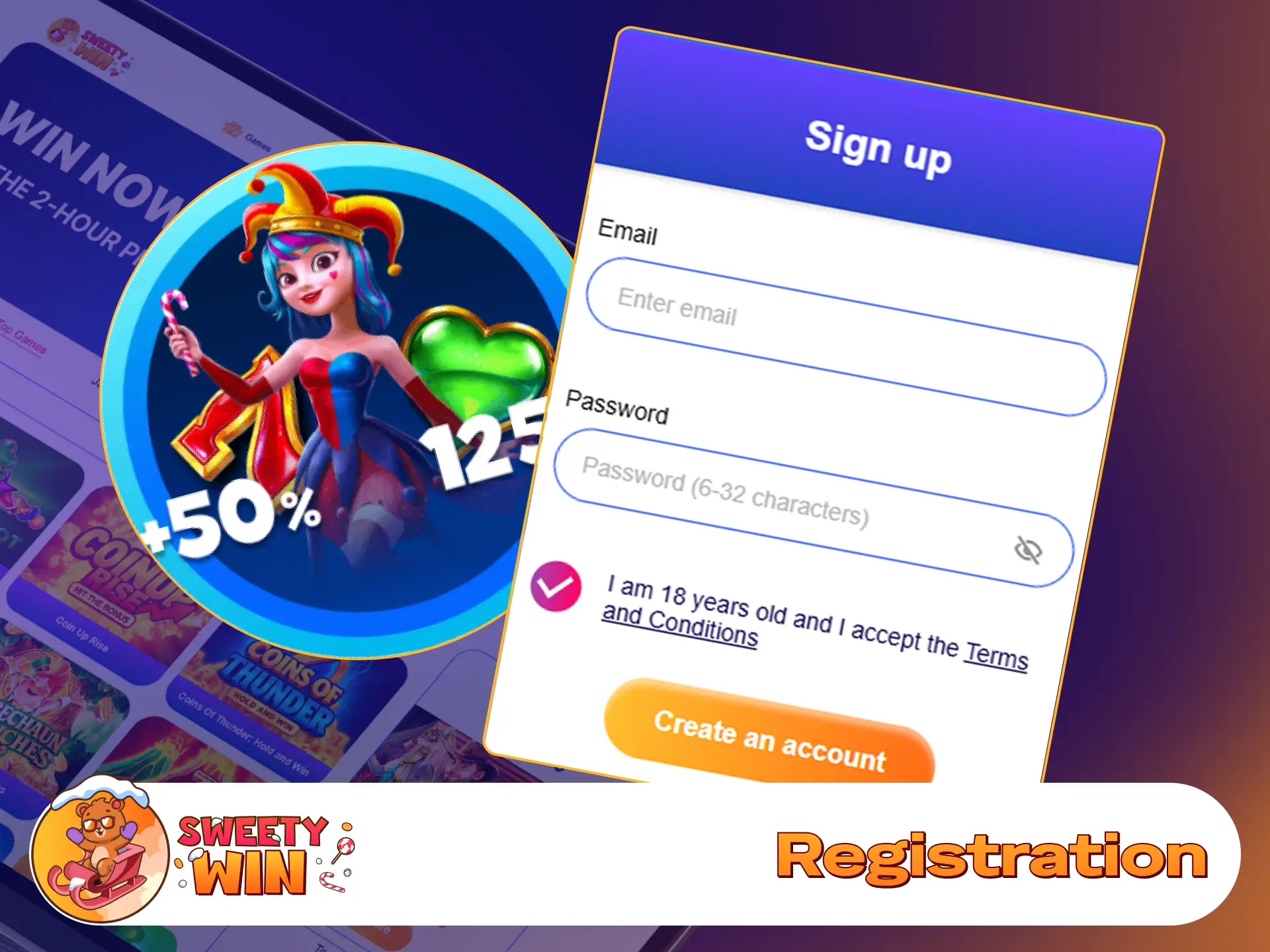 Sign up for a personal player account on Sweety Win.
