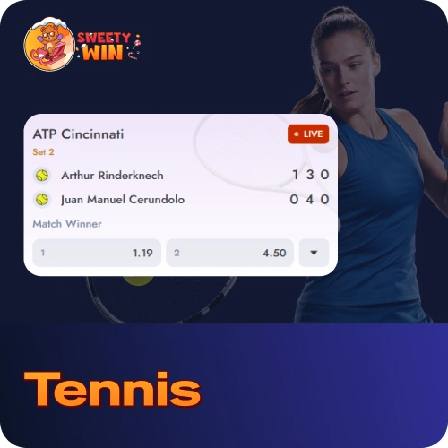 Place live bets on international tennis tournaments at Sweety Win.