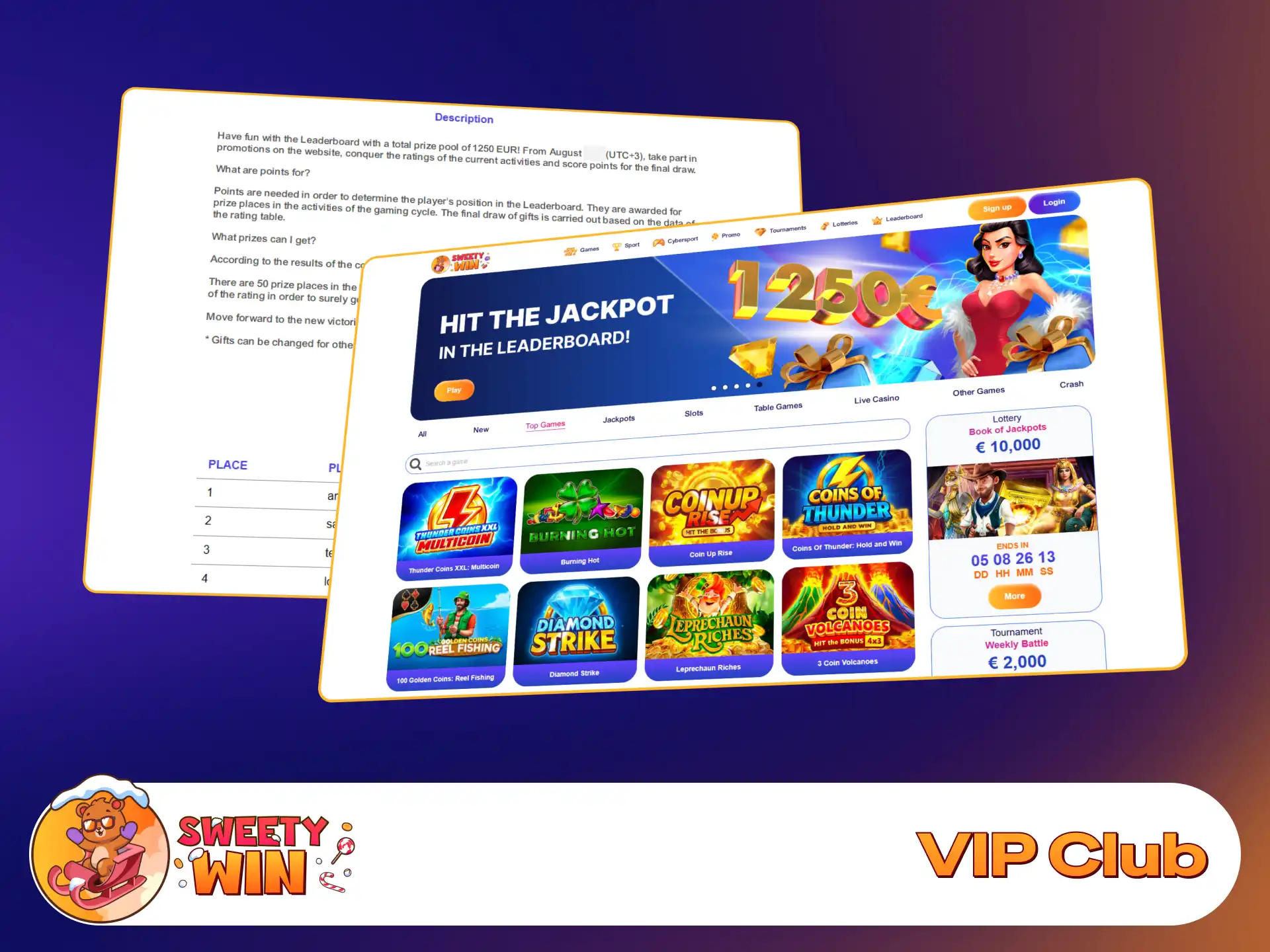 Join the exclusive VIP club for loyalty perks at Sweety Win.