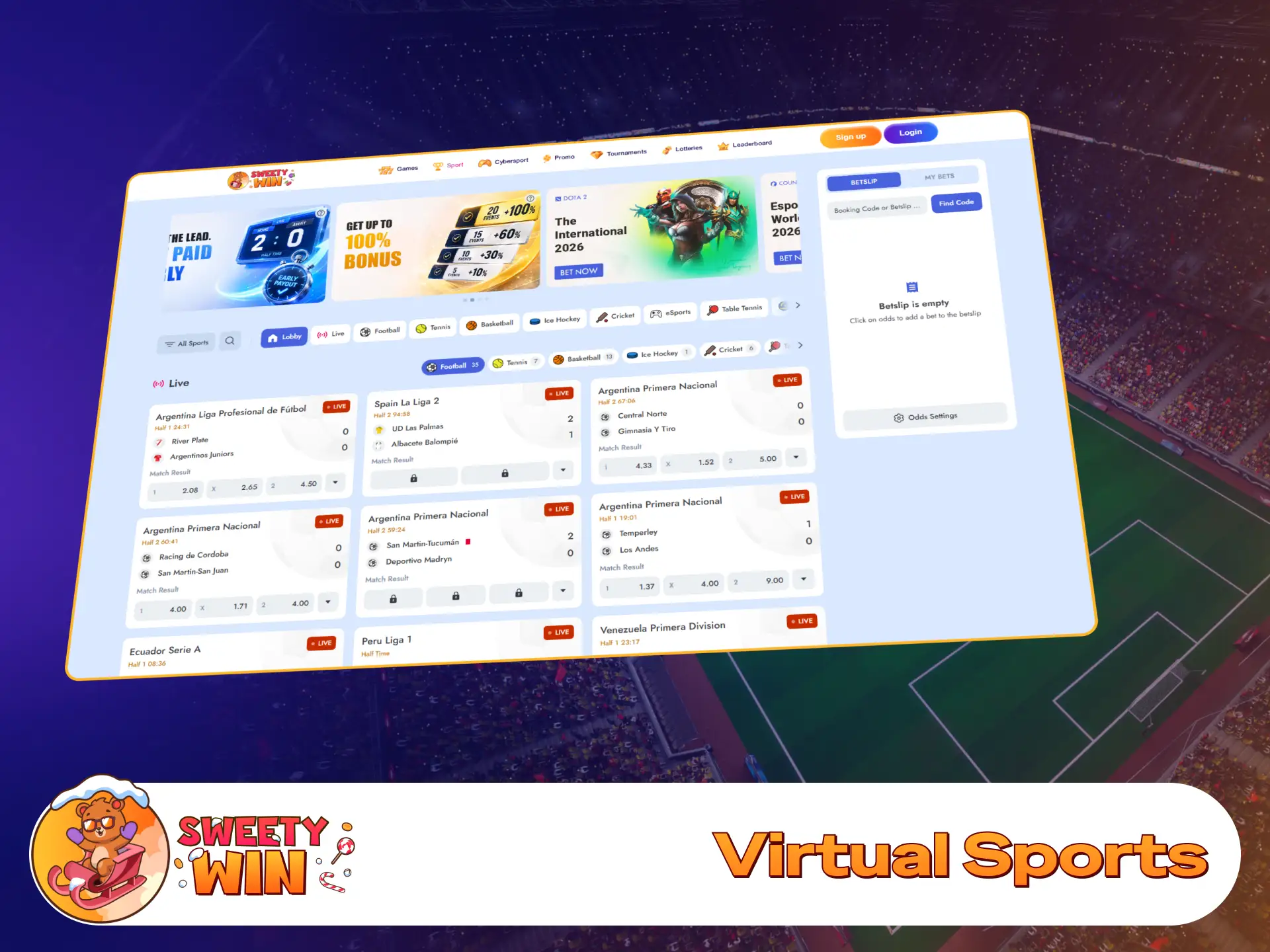 Try fast-paced virtual sports events for quick wins at Sweety Win.