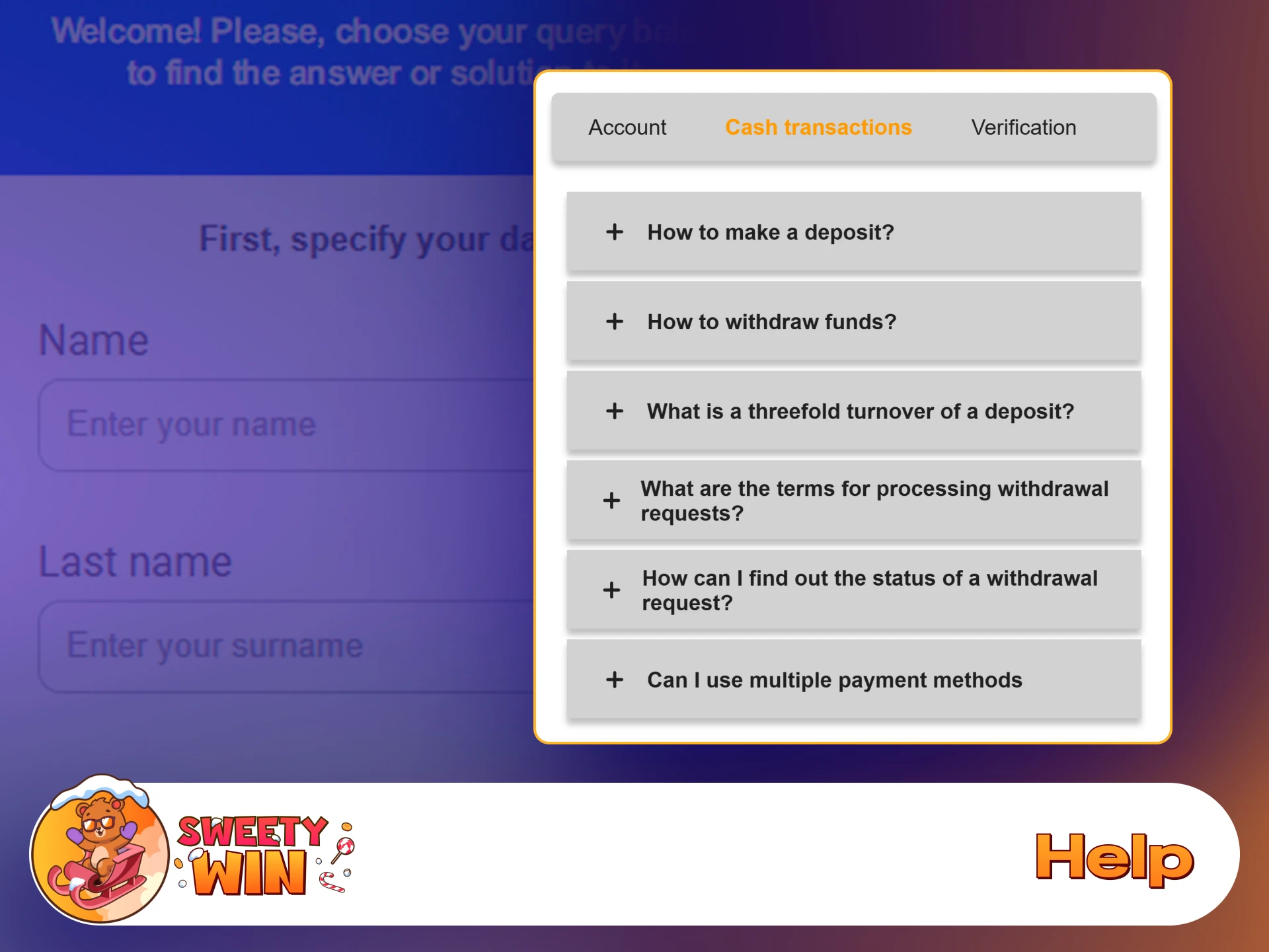 Contact customer support for immediate assistance with Sweety Win transactions.