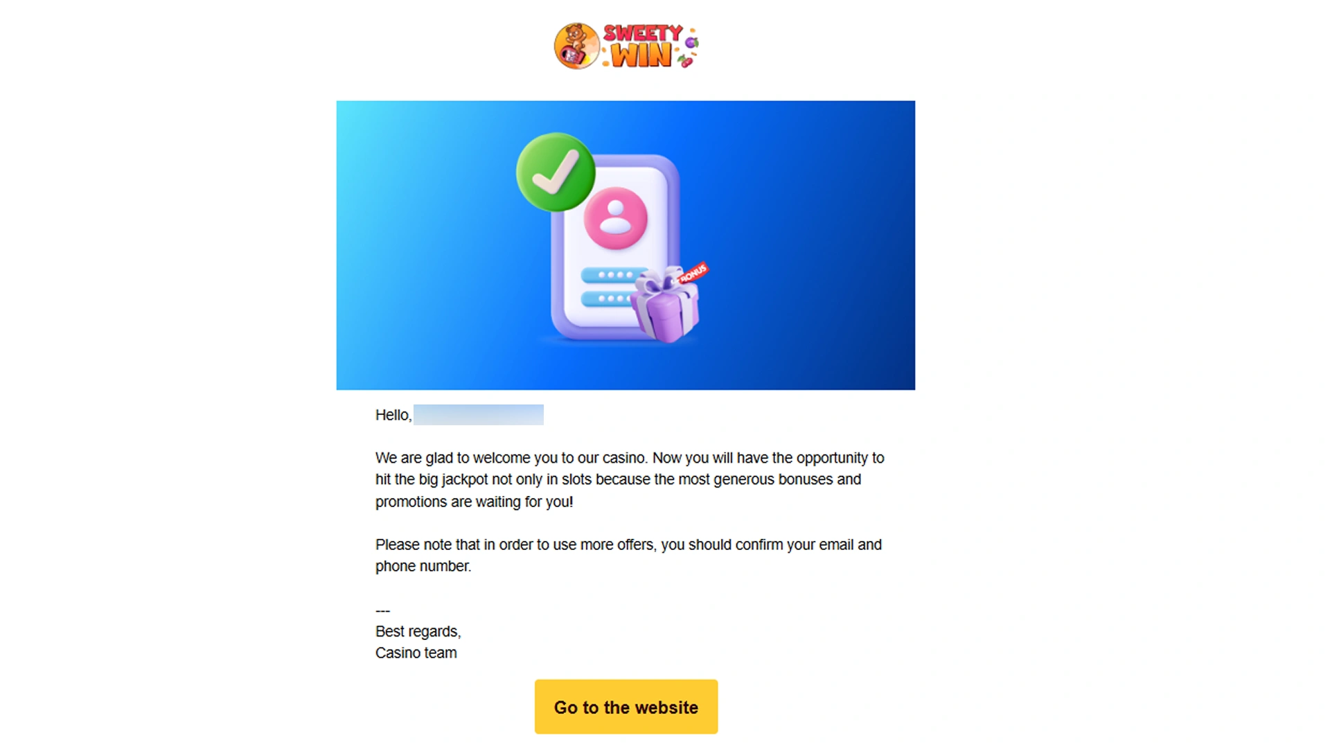 Confirm your mobile number or email address on Sweety Win.