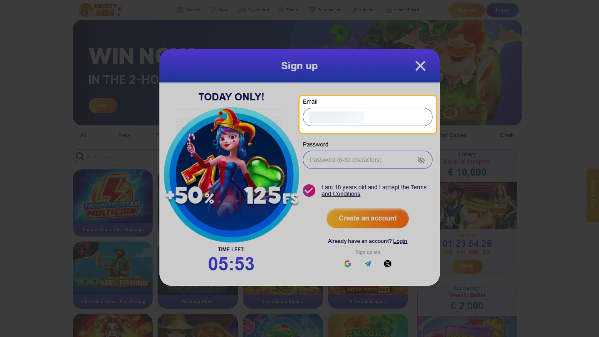 Fill in your personal contact details to join Sweety Win Casino.
