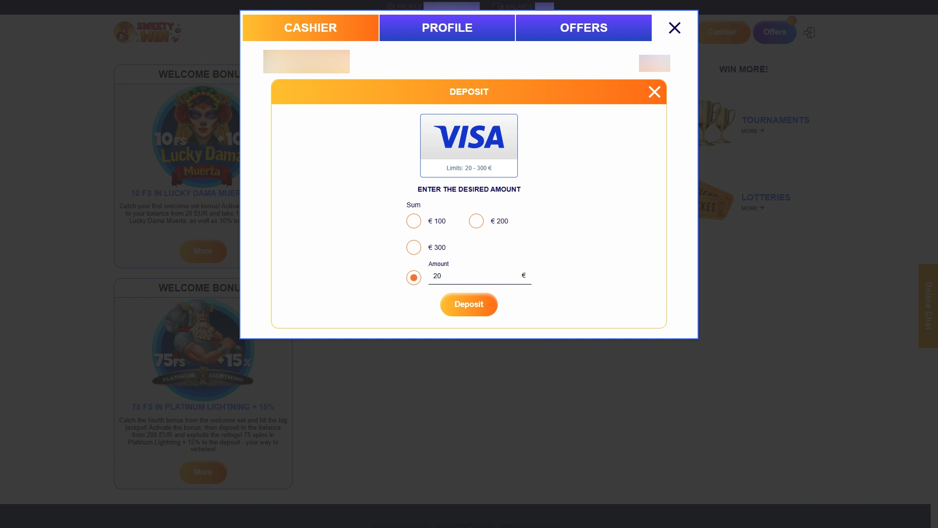 Top up your balance to qualify for rewards at Sweety Win.