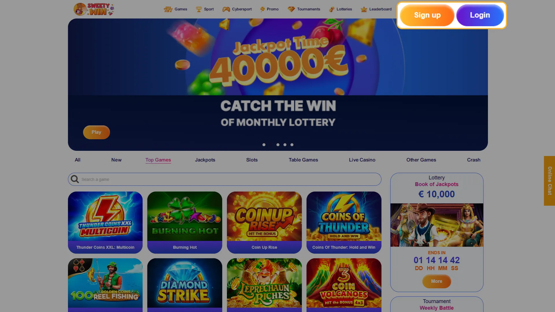Access the official login page on Sweety Win Casino.