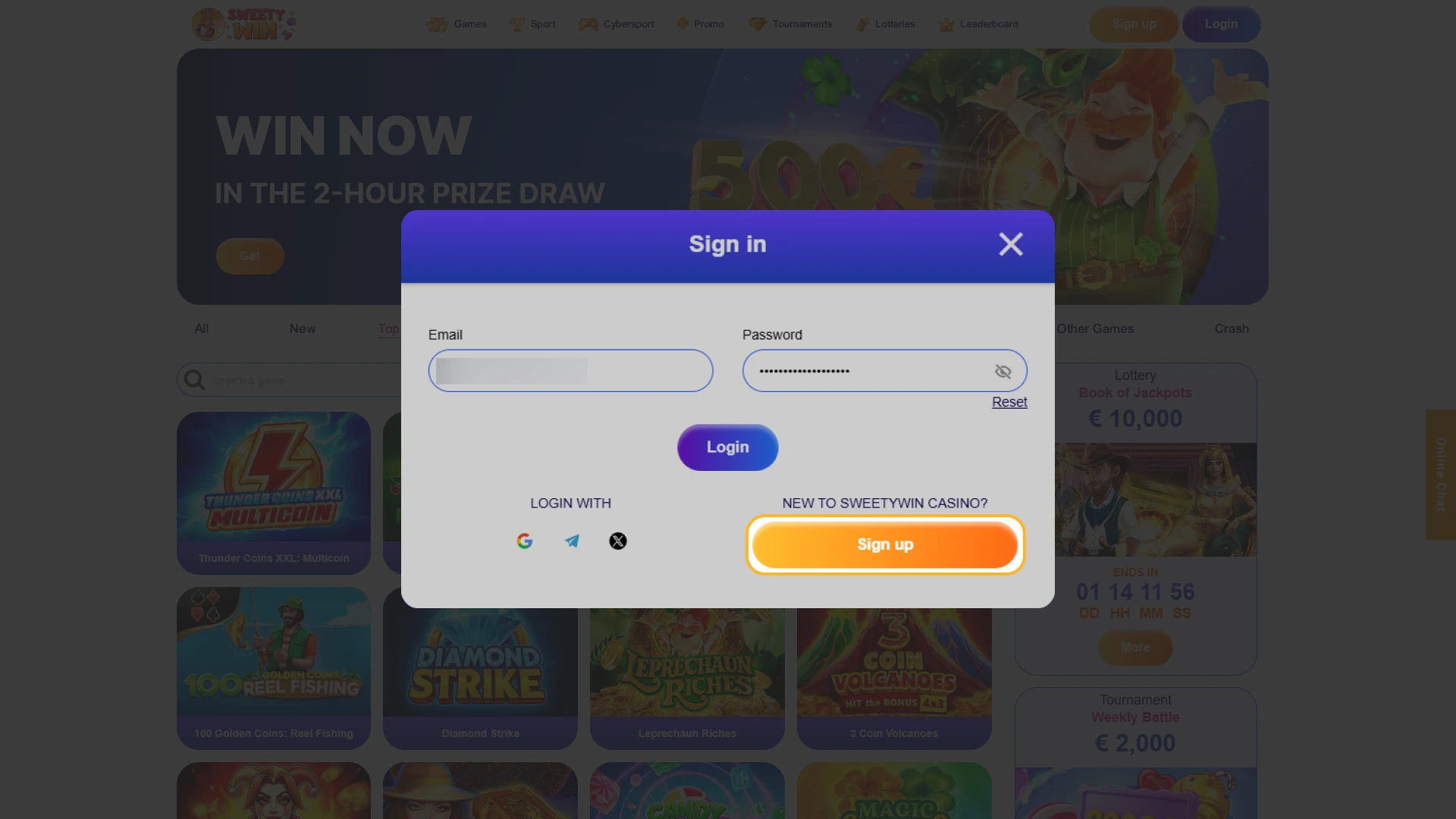 Pass security verification to enter your Sweety Win Casino profile.