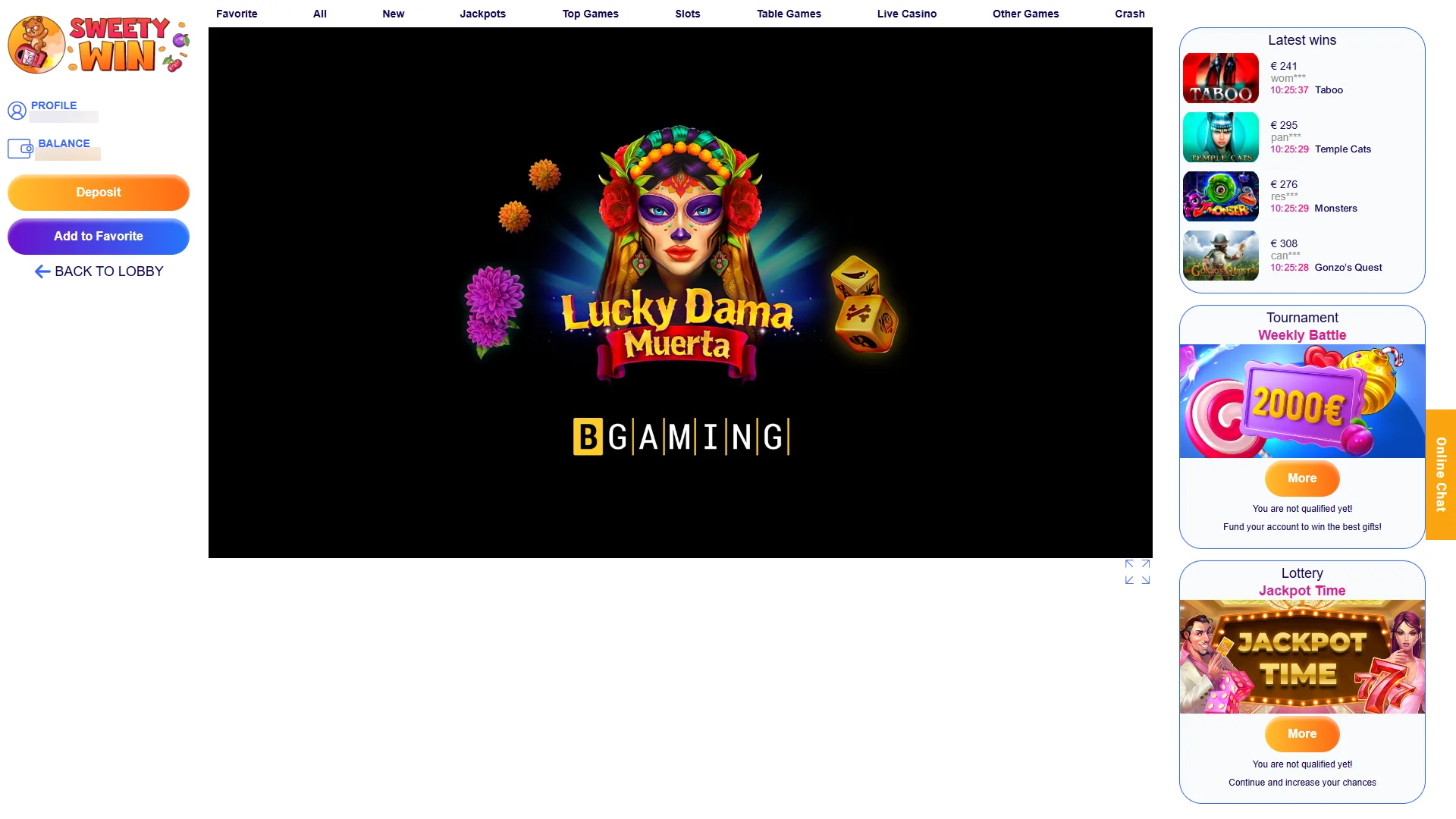 Fulfill wagering conditions to withdraw bonus winnings from Sweety Win.