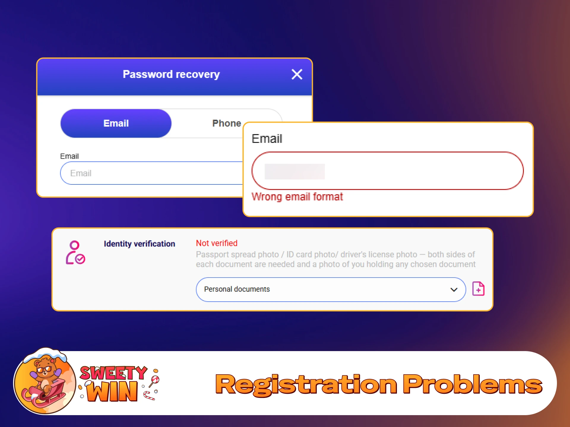 Solve sign-up issues easily using troubleshooting tips for Sweety Win.