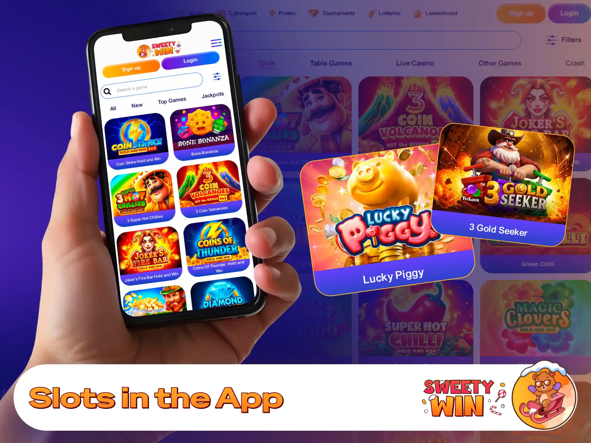 Download the official mobile app to spin reels on Sweety Win.
